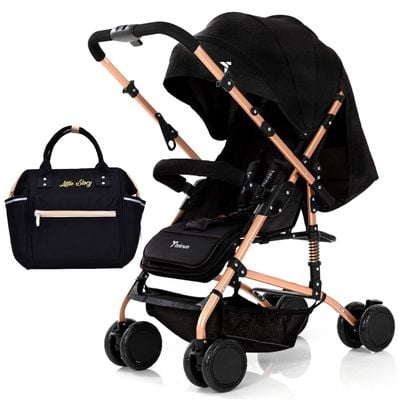 Eazy Kids Teknum Reversible Trip Stroller W/ Ace Diaper Bag - Black